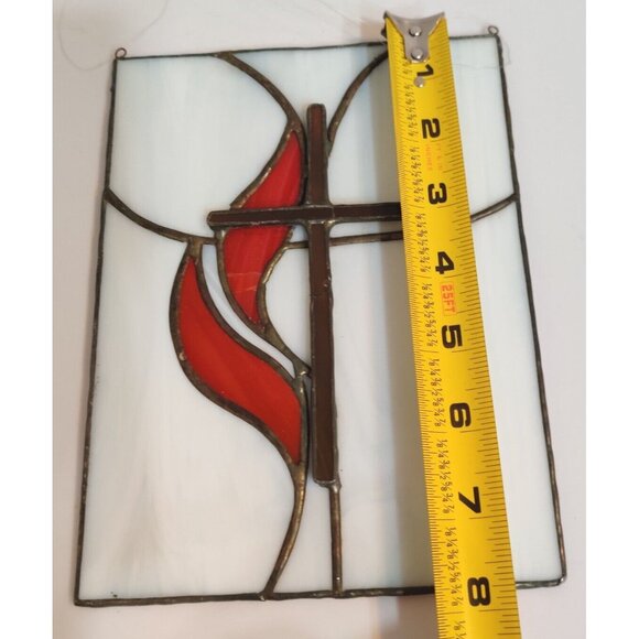 Cross And Flame Stained Glass Window Hanging Sun Catcher 8x6” - Picture 10 of 11